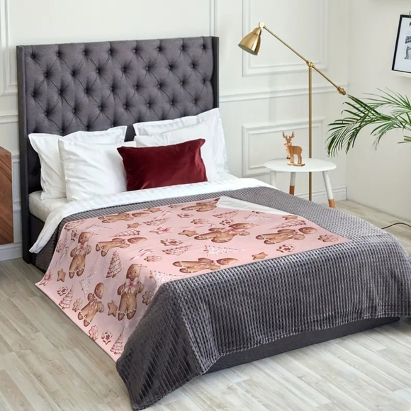 Contemporary Flannel Throw Blanket with Gingerbread & Candy Cane Pattern - Picture 3 of 7